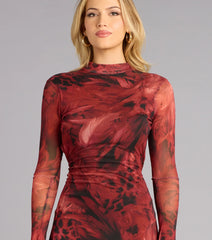 Abstract Affair Mesh Mock Neck Dress